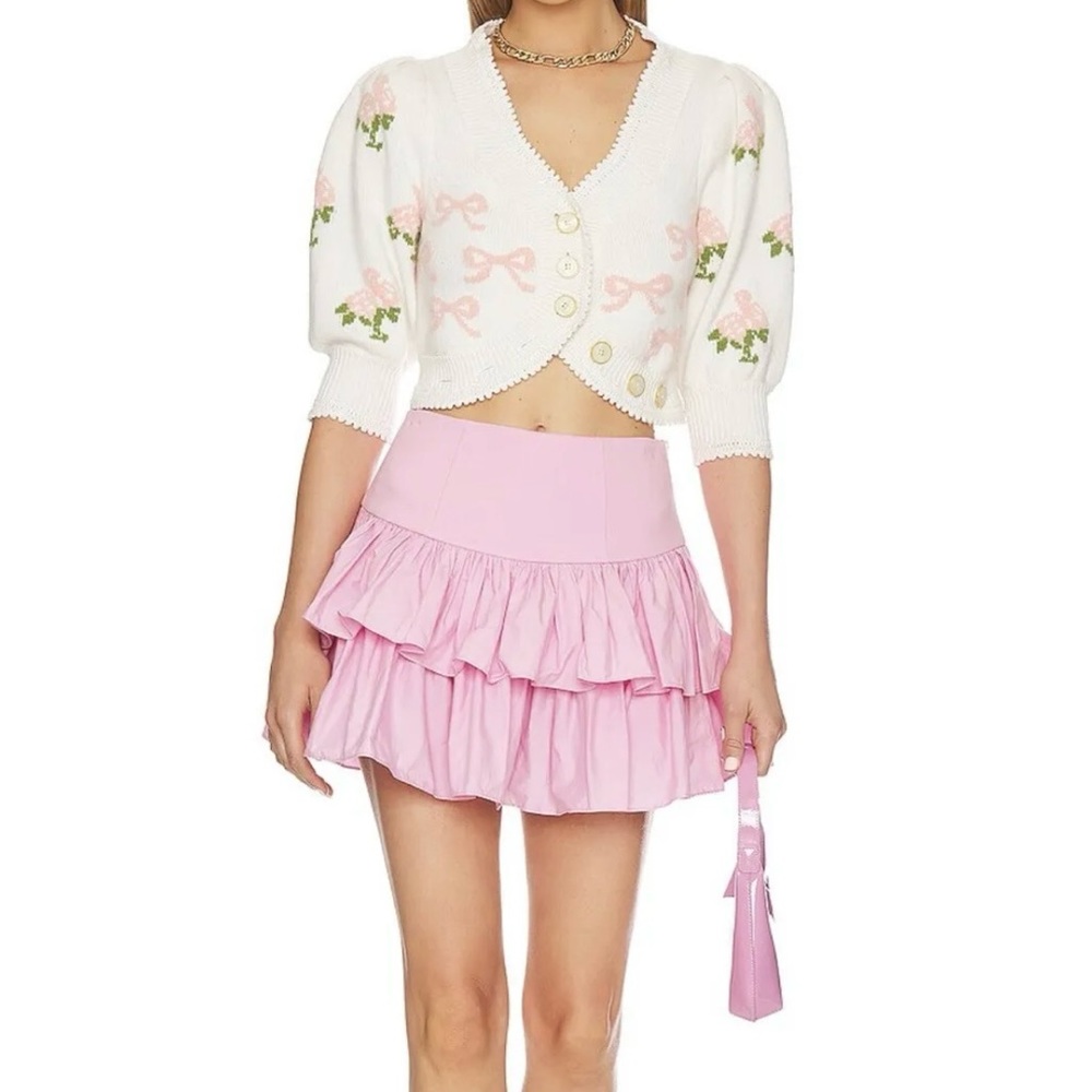 LoveShackFancy Malibu Crop Cardigan in Strawberry Shortcake MSRP $325 Size L